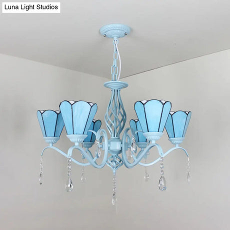 Tiffany Style Stained Glass Cone Pendant Chandelier - Adjustable Chain White/Blue/Clear Perfect For
