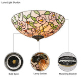 Tiffany Style Stained Glass Flushmount Light: Bowl Flower Ceiling Fixture Multicolor 3 Lights