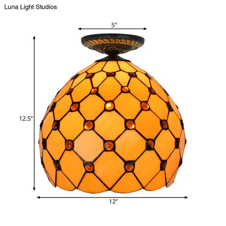 Tiffany-Style Stained Glass Jeweled Ceiling Light In Bronze Flush Mount Multiple Sizes Available