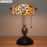 Tiffany Style Stained Glass Nightstand Lamp - Single Head Brass Table Light For Bedroom