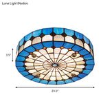 Tiffany Style Stained Glass Round Ceiling Light Fixture - Blue 16’/23.5’ Flushmount With 3/4