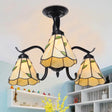 Tiffany Style Stained Glass Semi Flush Lamp - Red/Blue/Green/Blue-White 3/5 Lights Ideal For