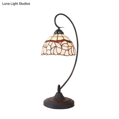 Tiffany Style Stained Glass Swirl Arm Night Lamp - Black Finish Table Lighting With Bowl Shade