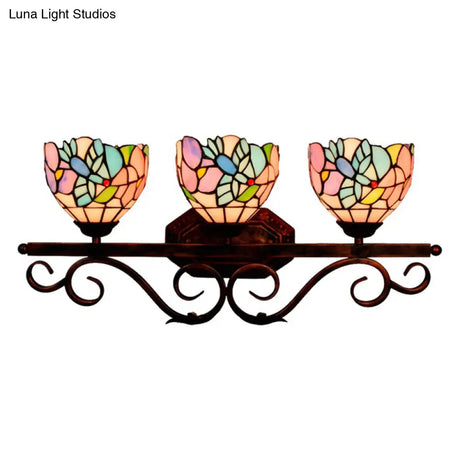 Tiffany Vanity Lamps - Vintage 3-Light Sconce With Multi-Color Glass Shade For Bathroom