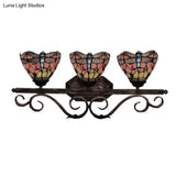 Tiffany Vintage Dragonfly Wall Lamp With 3 Orange Stained Glass Lights For Restaurants