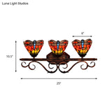 Tiffany Vintage Dragonfly Wall Lamp With 3 Orange Stained Glass Lights For Restaurants