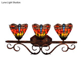 Tiffany Vintage Dragonfly Wall Lamp With 3 Orange Stained Glass Lights For Restaurants