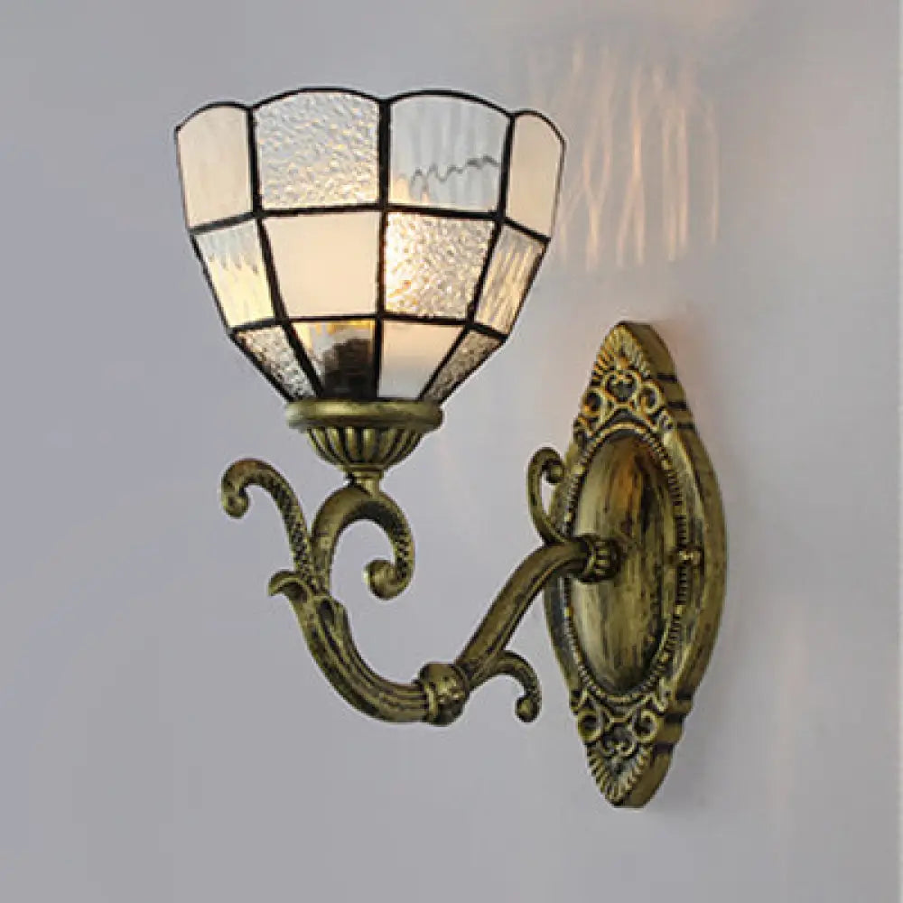 Tiffany Vintage Grid Glass Bowl Wall Sconce Lamp - Clear/Blue 1 Light For Bedroom Lighting Clear