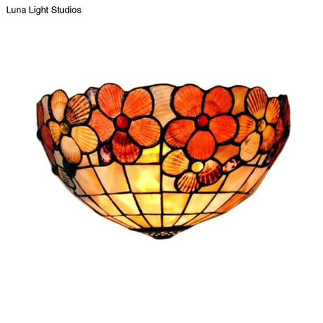 Tiffany Vintage Shell Wall Sconce Beige/Pink-White Flower Pattern For Corridor & Office Lighting
