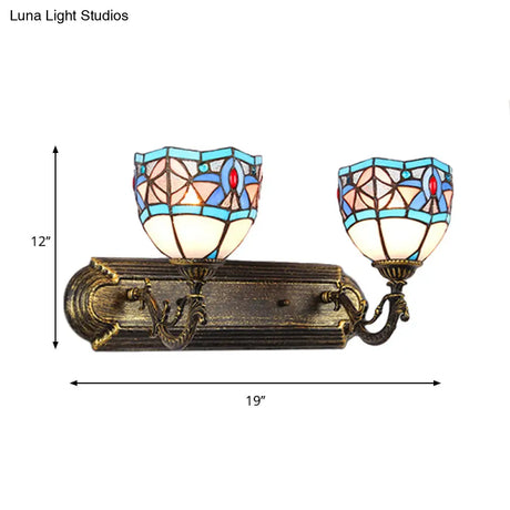 Tiffany Vintage Stained Glass Wall Lamp With 2 Blue Sconces For Living Room