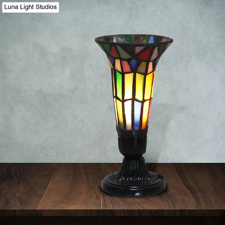 Tiffany Vintage Table Lamp - Pink-White/Black Glass Cone Slim Design For Modern Office 1 Head