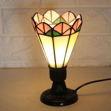 Tiffany Vintage Table Lamp - Pink-White/Black Glass Cone Slim Design For Modern Office 1 Head