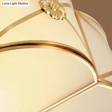 Traditional 1-Tiered White Glass & Gold Flush Mount Chandelier - 3/4/6 Bulbs (14’/18’/23.5’ Width)