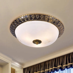 Traditional 2/3 - Head Flush Mount Lamp With Milk Glass Shade In Brass Available 3 Sizes / 12’