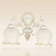 Traditional 2-Headed Ruffle Wall Sconce Light With Bronze Finish And Frosted Glass - Ideal For