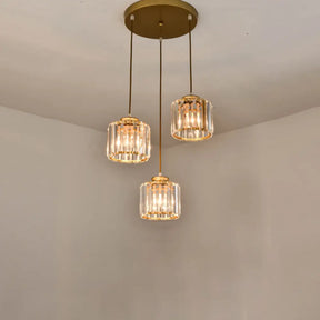 Traditional 3-Light Crystal Geometric Cluster Pendant Ceiling Lamp For Dining Room Gold / Round