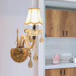 Traditional Amber Glass Candle Wall Sconce With Scalloped Fabric Shade - Bedroom Lighting 1 /
