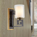 Traditional Antiqued Gold/Black Sconce With Dual Shade Pillar - Wall Mounted Light Black