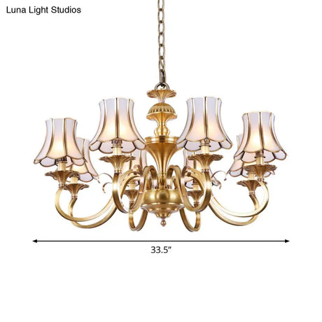 Traditional Bedroom Chandelier Light With Frosted Glass Shades - Polished Brass Finish 3/5/6 Lights