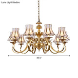 Traditional Bedroom Chandelier Light With Frosted Glass Shades - Polished Brass Finish 3/5/6 Lights