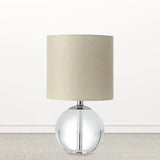 Traditional Beige 1-Head Nightstand Lamp With Fabric Cylindrical Shade And Crystal Spherical Base