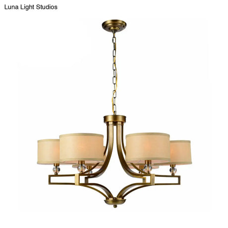 Traditional Beige Fabric Drum Chandelier - 3/6 Light Ceiling Fixture For Living Room