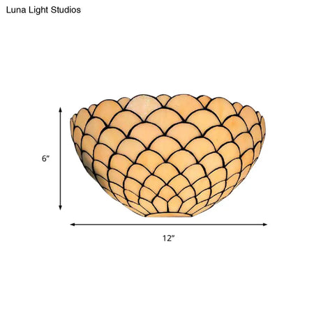 Traditional Beige Fish Scale Stained Glass Sconce Light - Bedroom Wall Mount Fixture