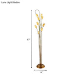 Traditional Beige Glass Floor Lamp With 9 Lights - Flower Living Room Stand-Up In Brass
