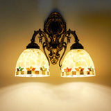 Traditional Beige Shell Bowl Wall Sconce Lighting - 2 Head Mount Light For Bedroom
