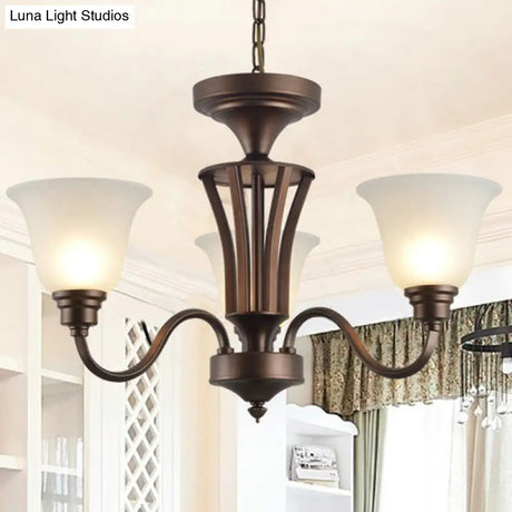 Traditional Bell Frost Glass Ceiling Lighting Chandelier In Brown - Perfect For Living Rooms