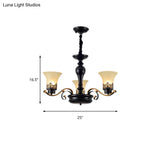 Traditional Bell Frosted Glass Chandelier Pendant Light For Living Room - Black 3/6/8 Lights