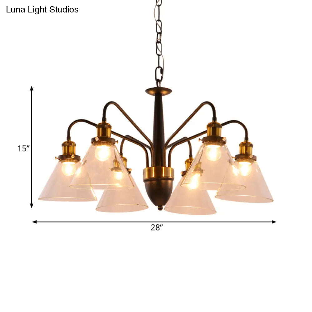 Traditional Black And Gold 3/5/6-Light Conical Chandelier Pendant With Clear Glass Shade