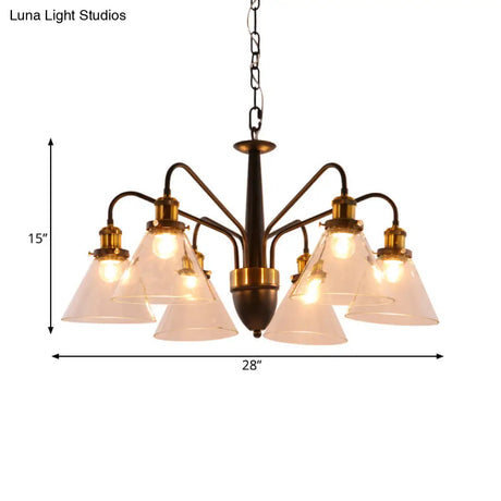 Traditional Black And Gold 3/5/6-Light Conical Chandelier Pendant With Clear Glass Shade