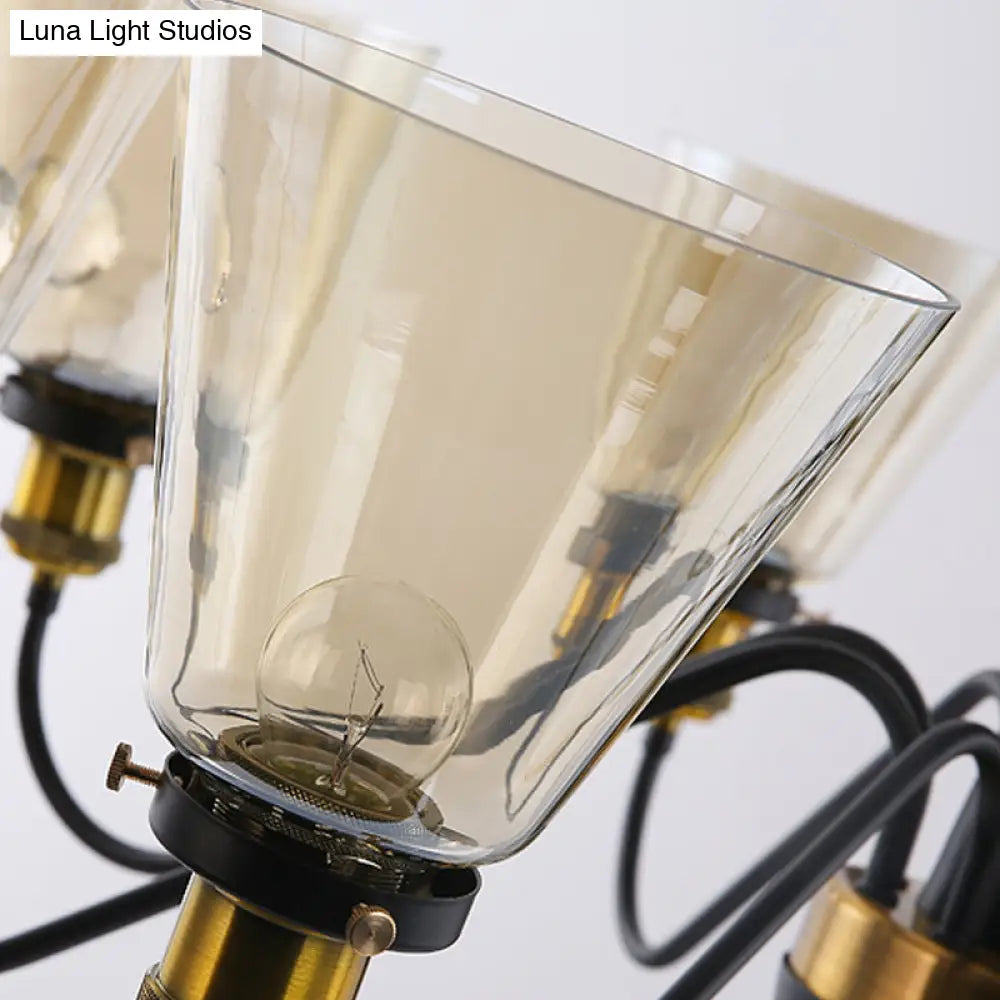 Traditional Black And Gold 3/5/6-Light Conical Chandelier Pendant With Clear Glass Shade