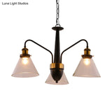 Traditional Black And Gold 3/5/6-Light Conical Chandelier Pendant With Clear Glass Shade