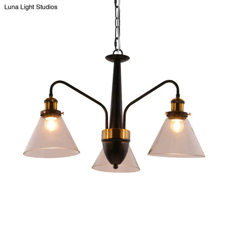 Traditional Black And Gold 3/5/6-Light Conical Chandelier Pendant With Clear Glass Shade