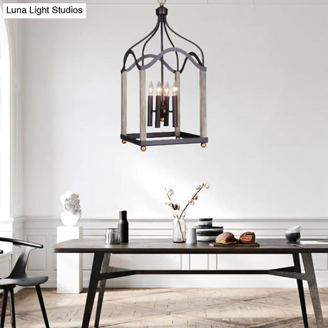 Traditional Black Candle-Style Chandelier - 4 Lights Metal Hanging Pendant Light For Living Room