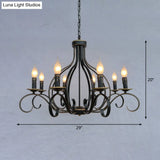 Traditional Black Candle-Style Chandelier - 8-Light Metal Hanging Pendant For Living Room