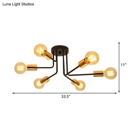 Traditional Black Ceiling Flush Mount With 6/10 Metal Lights For Living Room Lighting