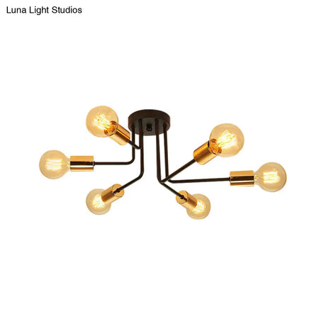 Traditional Black Ceiling Flush Mount With 6/10 Metal Lights For Living Room Lighting