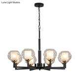 Traditional Black Ceiling Lamp - 3/6/8 Bulbs Clear Textured Glass Living Room Pendant Light