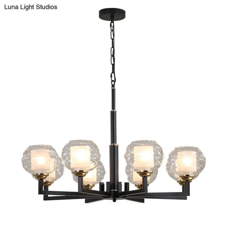 Traditional Black Ceiling Lamp - 3/6/8 Bulbs Clear Textured Glass Living Room Pendant Light