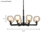 Traditional Black Ceiling Lamp - 3/6/8 Bulbs Clear Textured Glass Living Room Pendant Light