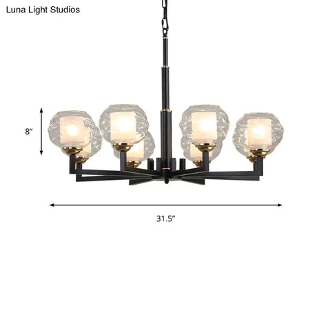 Traditional Black Ceiling Lamp - 3/6/8 Bulbs Clear Textured Glass Living Room Pendant Light