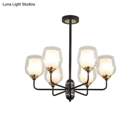 Traditional Black Cup Shape Chandelier With Clear Glass: 3/6/8 Lights Pendant Light Fixture For