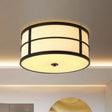 Traditional Black Drum Ceiling Light With 5 Bulbs And Flush Mount Design