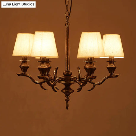 Traditional Black Fabric Hanging Chandelier 6-Bulb Pendant Light Fixture For Restaurants