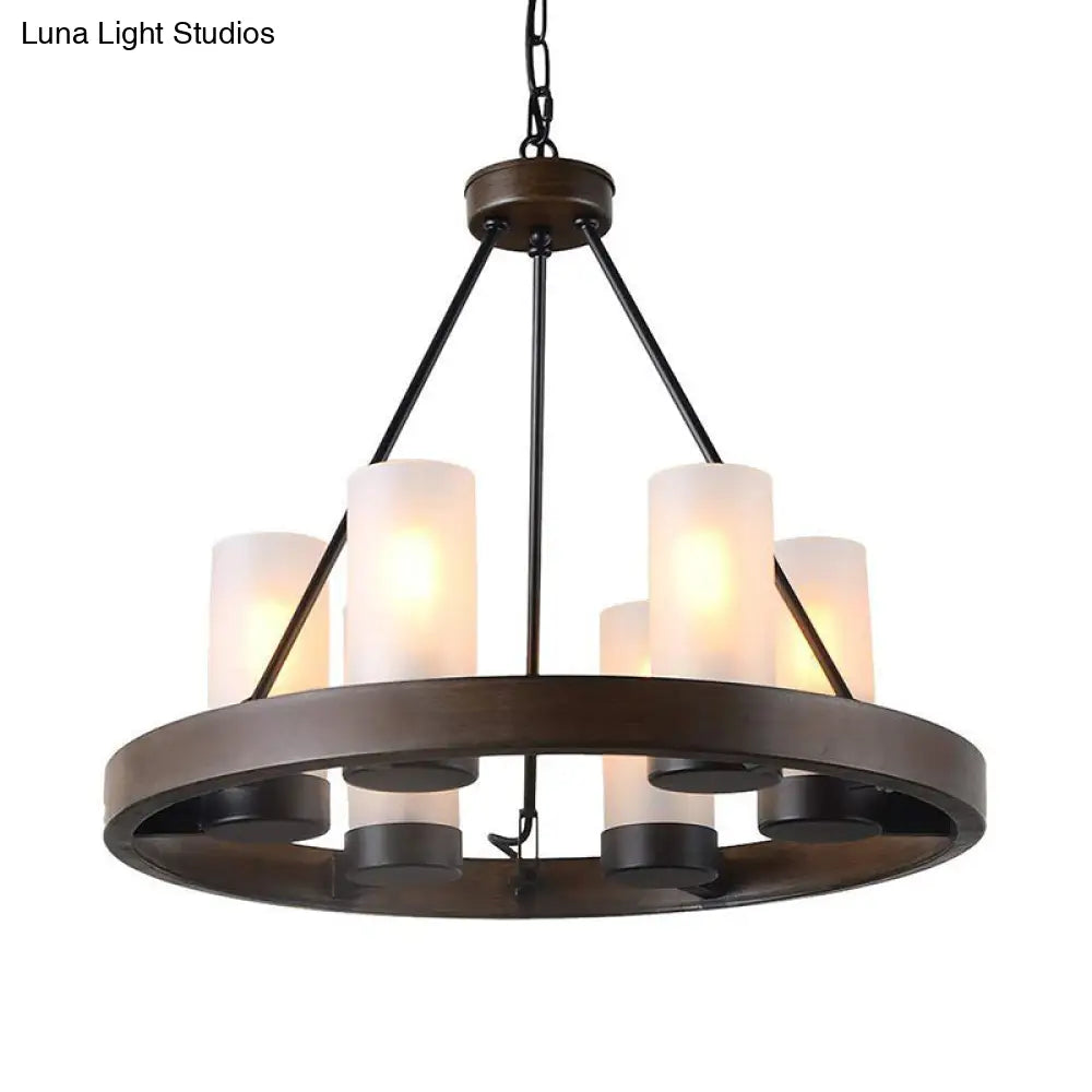Traditional Black Glass Chandelier - 6 Cylinder Heads Frosted White Suspension Pendant Lamp With