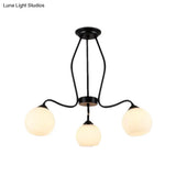 Traditional Black Semi Flush Ceiling Light Fixture With White Glass Shades - 3/6/8 Lights For