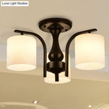Traditional Black Semi Flush Mount Ceiling Light With Frosted Cylinder Glass Shades - Ideal For